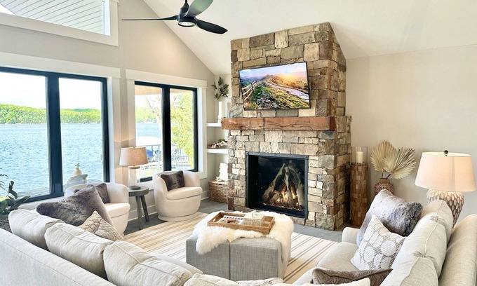 Roach House | Luxury Family Retreat - New Lakefront Home on calm cove - Private Dock - Firepit