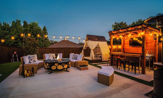 McKinney House | McKinney Luxury Home With Fire Pit, Hot Tub & Backyard Oasis