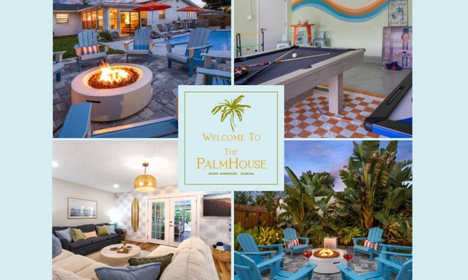 St. Augustine House | NEW! Heated Pool, FirePit, Game Rm, Walk to Amp.