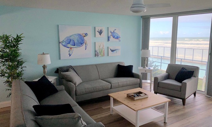 Daytona Beach Shores Condo | Ocean Front - First Floor - Breezy Beachfront Condo - Blue Turtle Bungalow