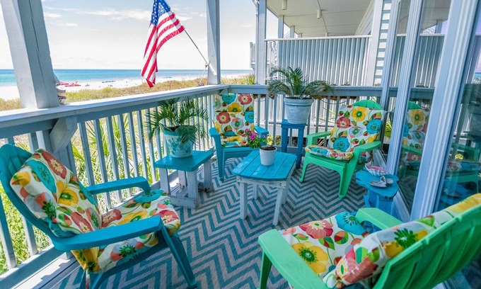 West Panama City Beach Condo | One NITE MINIMUM 5 steps off deck onto beach; 10 steps out front door to pool.