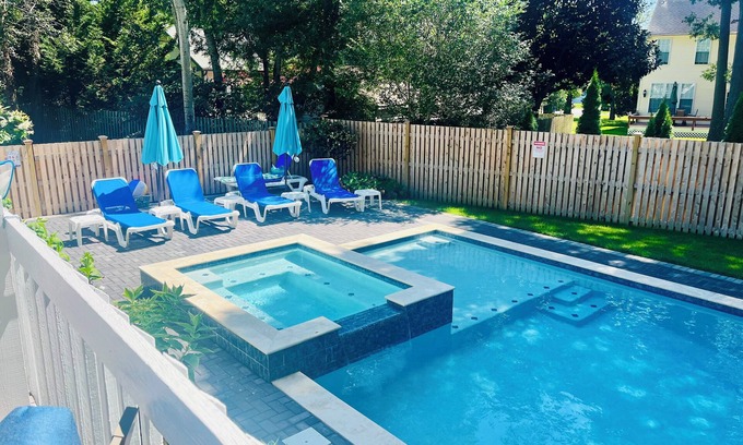 West Cape May House | Relax at this Cape Escape Pool & Spa, Lower Unit, 4 Bed 2.5 Bath, Expansive Deck