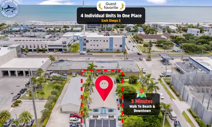 Cocoa Beach House | Shark Tank Cocoa Beach 4 2BR Units 8BR Total Each Sleeps 5 Walk to Beach