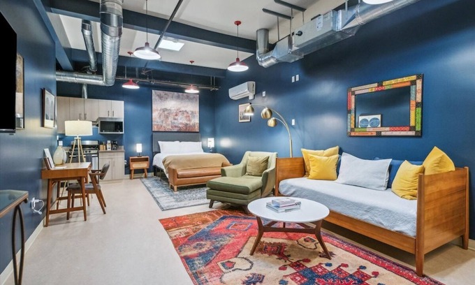 Belmont Hotel | Skylit Industrial Studio – No Windows, Ultra Quiet + Full Kitchen