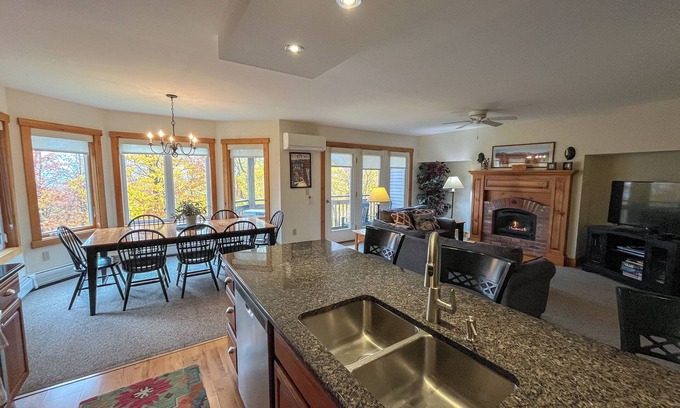 North Troy Condo | Spacious ski-in, ski-out 2-BR Jay Peak Village Condo, right on trail. A/C incl.!