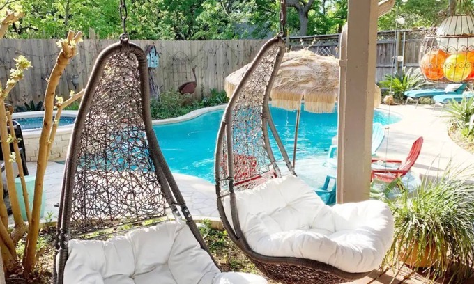 Round Rock House | The Cozy Boho Oasis Getaway - Pool, Hot Tub, Grille, & Large Deck