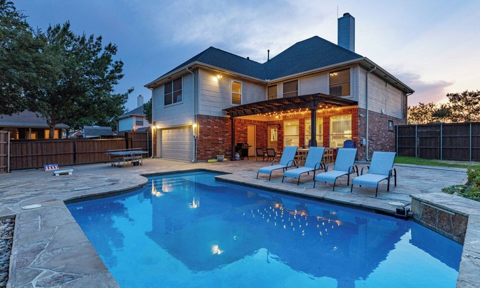 North Central Carrollton House | Trendy Home with Heated Pool and Game Room