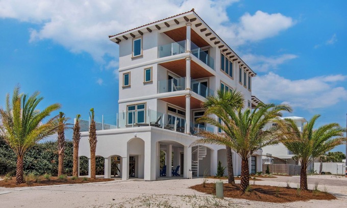 Villa Primera House | Tuscan Sun 🌞 Gulf View Retreat w/Pool, Elevator + Game Room | Event-Friendly