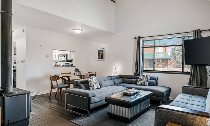 Pagosa Springs Condo | Two-Level Condo w/Mountain View, Wood Stove, WiFi, Laundry & Central Location