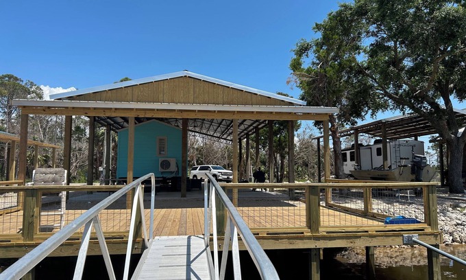 Keaton Beach Cabin | Waterfront Keaton Beach Tiny Home, private dock, pole barn, gulf access by boat!