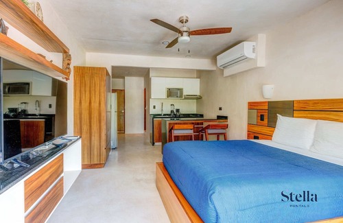 Tulum Apartment | Nicely Equipped Studio, Smart TV, Communal Pool & Lounge, Flinstone-style Gym!